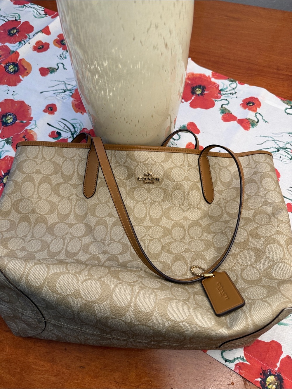 Coach Signature Canvas Tote in Beige with Tan Trim in new condition-Final offer
